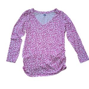 Old Navy Maternity Top Women Large Pink Floral Ruched Side Cottagecore Casual